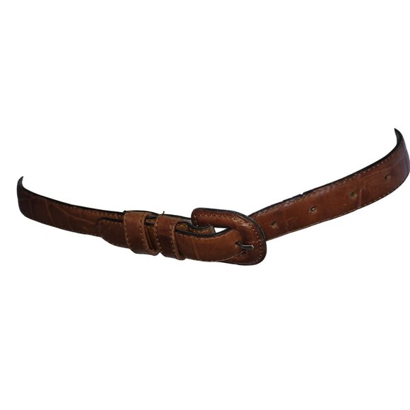 Vintage Genuine Leather Brown Belt Made In Italy Croc Embossed Style With Buckle - Picture 5 of 6